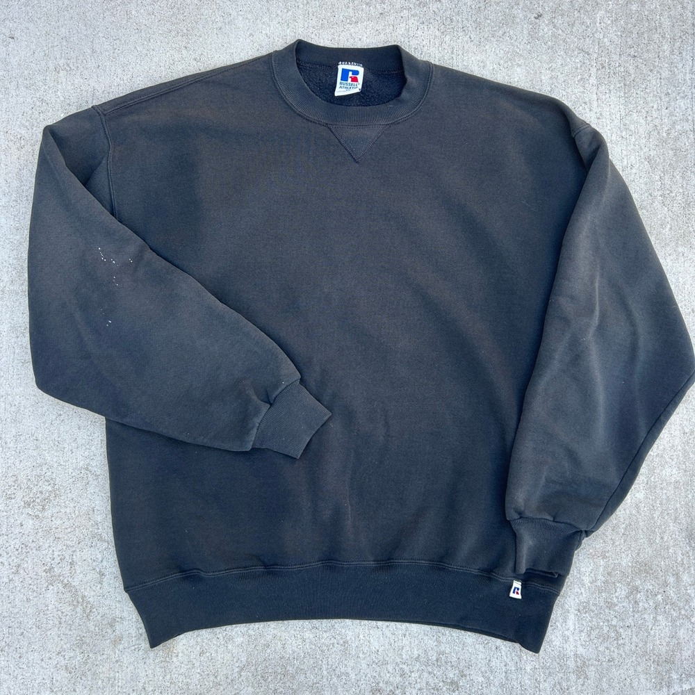 Russell Athletic Sweatshirt XL Black Vintage 90s Made in USA Faded Blank